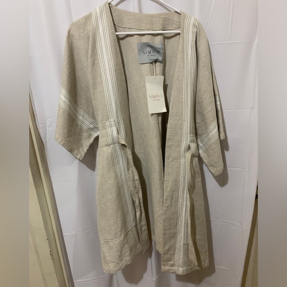 SIMPLE by TRISTA Fluorine Striped Denim Waist Tie Poncho Size Small - Picture 1 of 8